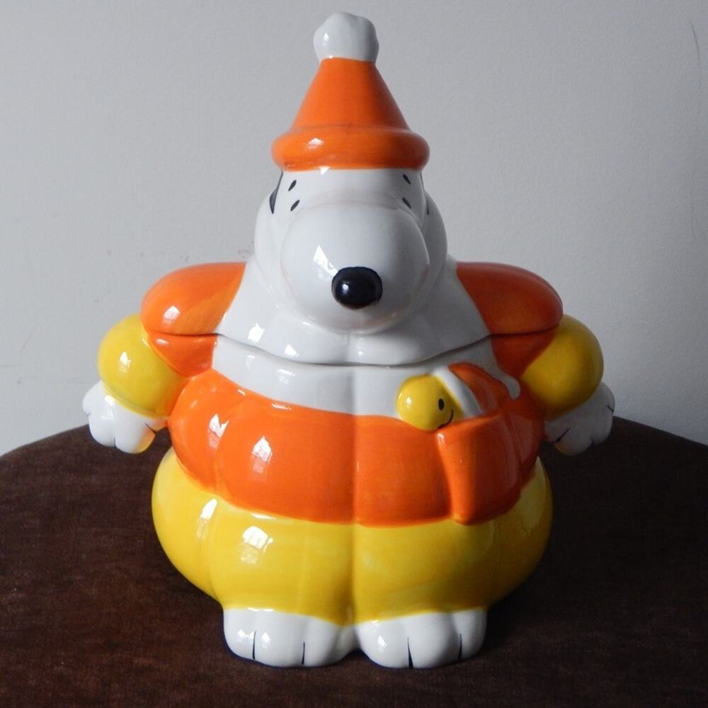 Peanuts Snoopy Puffer Jacket Cookie Jar Candy Corn Woodstock Canister w/ Lid NEW